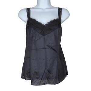 Vintage Deena Black Lace Trim Nylon Antron Camisole Tank Top Size 38 USA